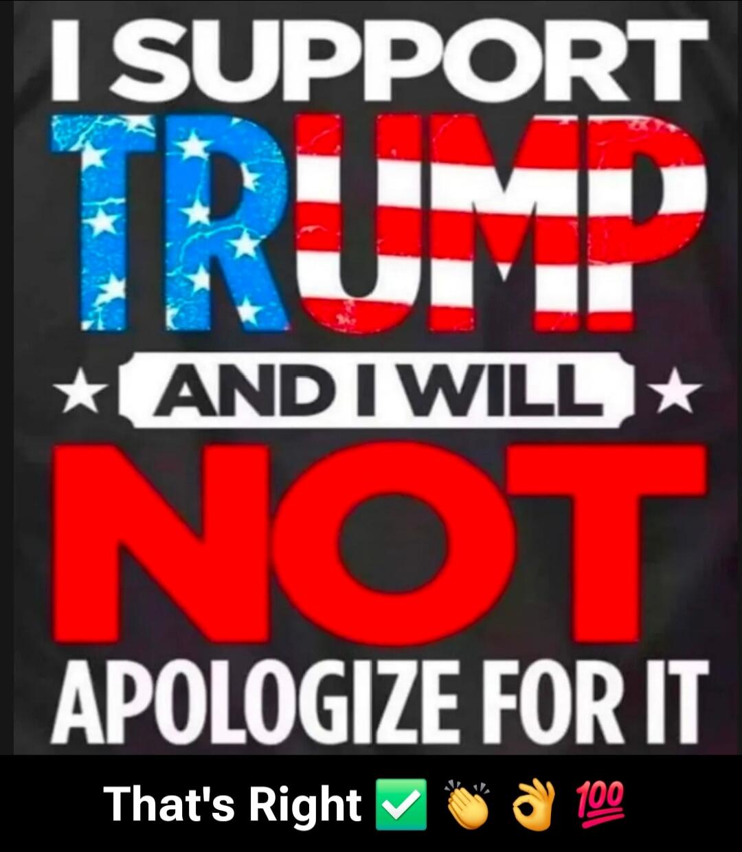 I SUPPORT TRUMP AND I WILL NOT APOLOGIZE FOR IT That's Right ✅ 👏 👌 💯