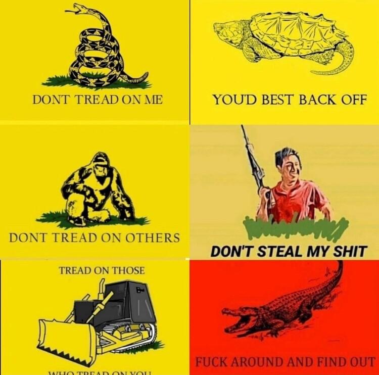 DONT TREAD ON ME DONT TREAD ON OTHERS TREAD ON THOSE FUCK AROUND AND FIND OUT