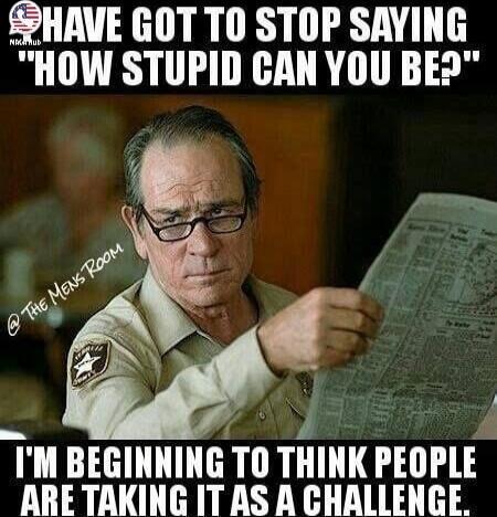 HAVE GOT TO STOP SAYING 'HOW STUPID CAN YOU BE?' I'M BEGINNING TO THINK PEOPLE ARE TAKING IT AS A CHALLENGE.