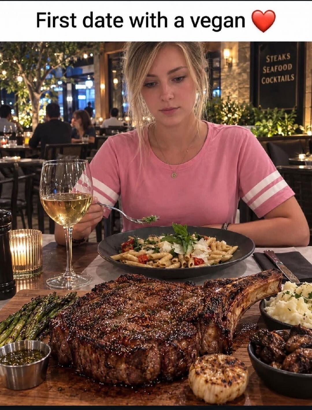 First date with a vegan ❤️ STEAKS SEAFOOD COCKTAILS