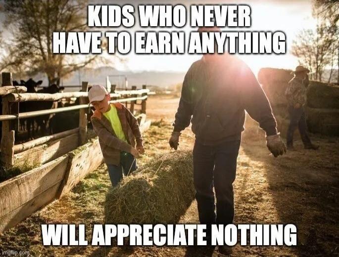 KIDS WHO NEVER HAVE TO EARN ANYTHING WILL APPRECIATE NOTHING