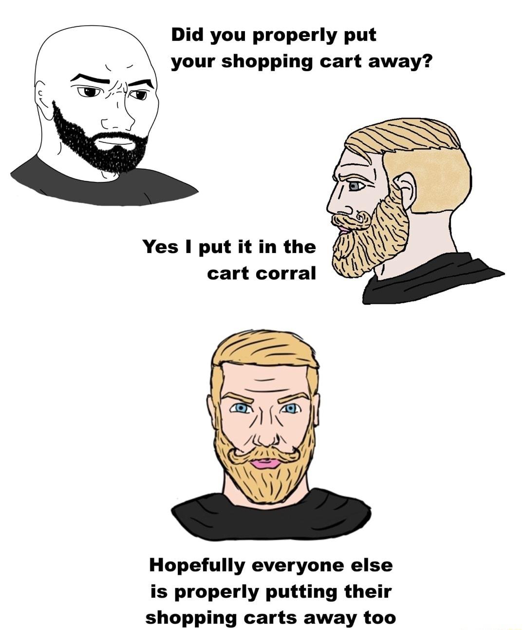 s Did you properly put your shopping cart away Yes put it in the cart corral Hopefully everyone else is properly putting their shopping carts away too