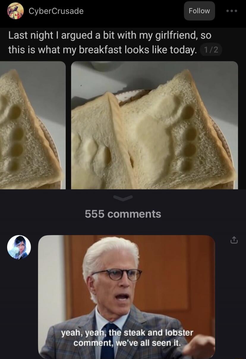 Last night I argued a bit with my girlfriend, so this is what my breakfast looks like today.