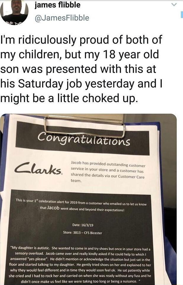 james flibble JamesFlibble Im ridiculously proud of both of my children but my 18 year old son was presented with this at his Saturday job yesterday and might be a little choked up Congmtulat ns