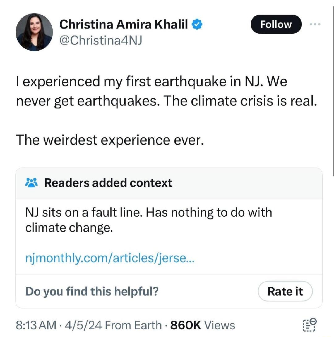 e Christina Amira Khalil Christina4NJ experienced my first earthquake in NJ We never get earthquakes The climate crisis is real The weirdest experience ever 7 Readers added context NJ sits on a fault line Has nothing to do with climate change njmonthlycomarticlesjerse Do you find this helpful Rate it 813AM 4524 From Earth 860K Views