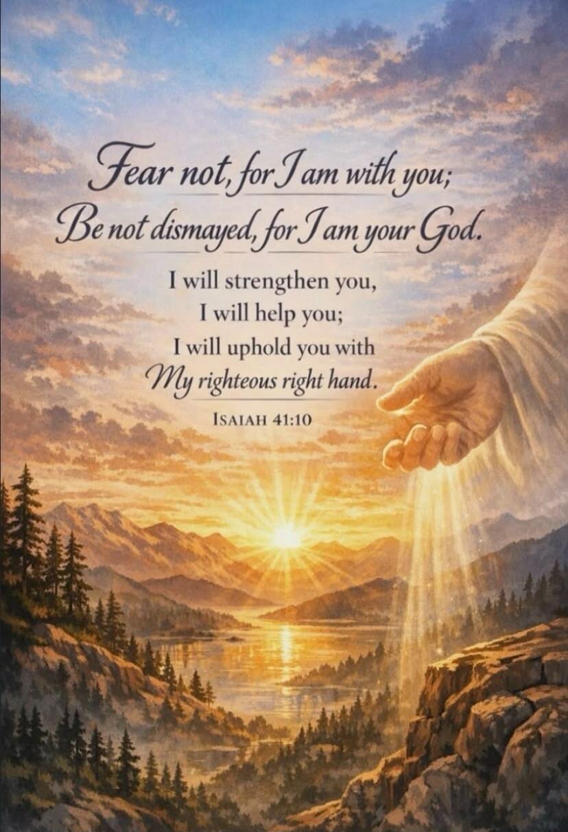 Fear not, for I am with you; Be not dismayed, for I am your God. I will strengthen you, I will help you; I will uphold you with My righteous right hand. ISAIAH 41:10