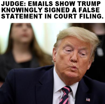 JUDGE EMAILS SHOW TRUMP KNOWINGLY SIGNED A FALSE STATEMENT IN COURT FILING