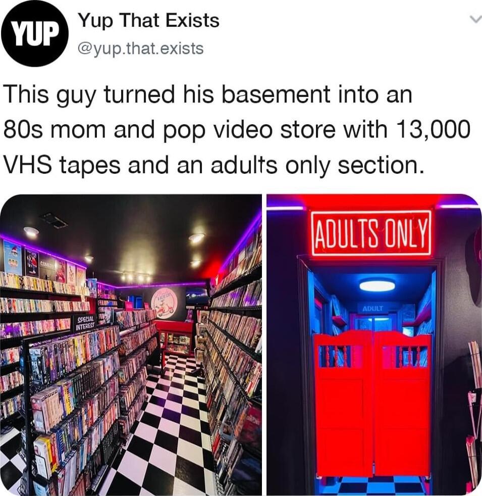 This guy turned his basement into an 80s mom and pop video store with 13000 VHS tapes and an adults only section ADULTS ONLY il