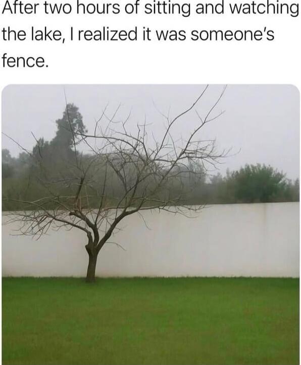 After two hours of sitting and watching the lake, I realized it was someone's fence.