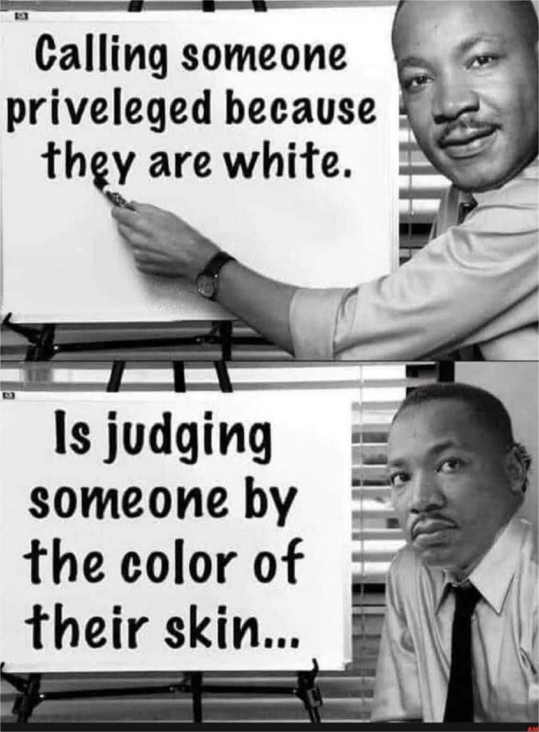 Calling someone priveleged because they are white. Is judging someone by the color of their skin...
