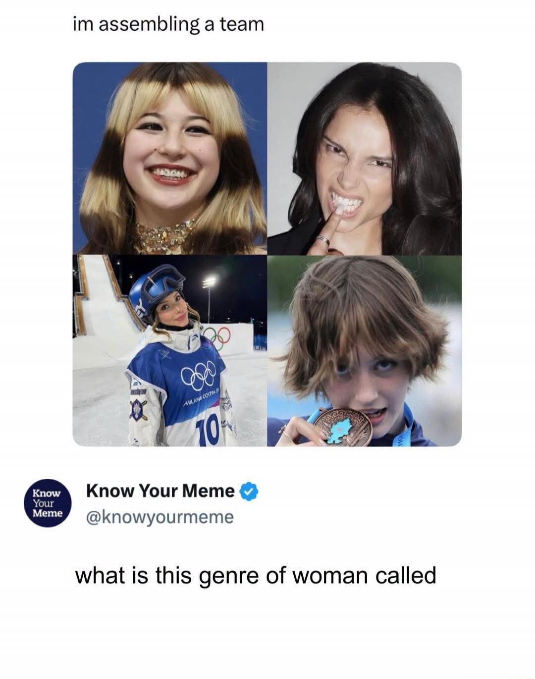 im assembling a team Know Your Meme @knowyourmeme what is this genre of woman called