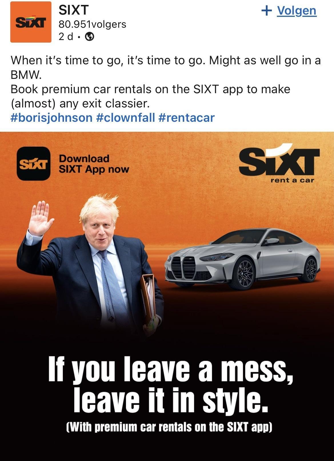 SIXT Volgen 80951volgers 2d When its time to go its time to go Might as well go in a BMW Book premium car rentals on the SIXT app to make almost any exit classier If you leave a mess leave it in style With premium car rentals on the SIXT app