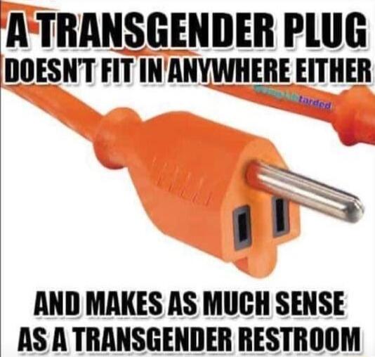 ATRANSGENDER PLUG DOESNT FIT INANYWHERE EITHER e AND MAKES AS MUCH SENSE AS A TRANSGENDER RESTROOM