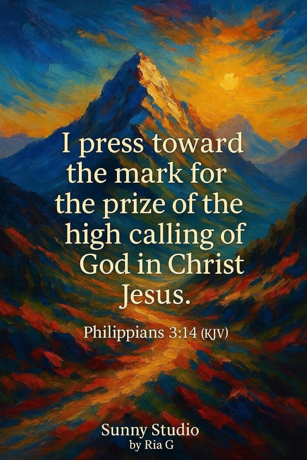 I press toward the mark for the prize of the high calling of God in Christ Jesus. Philippians 3:14 (KJV) Sunny Studio by Ria G
