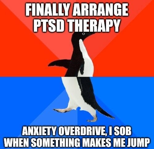 FINALLY ARRANGE PTSDTHERAPY ANXIETY OVERDRIVE 1 SOB WHEN SOMETHING MAKES ME JUMP mmmmmmm