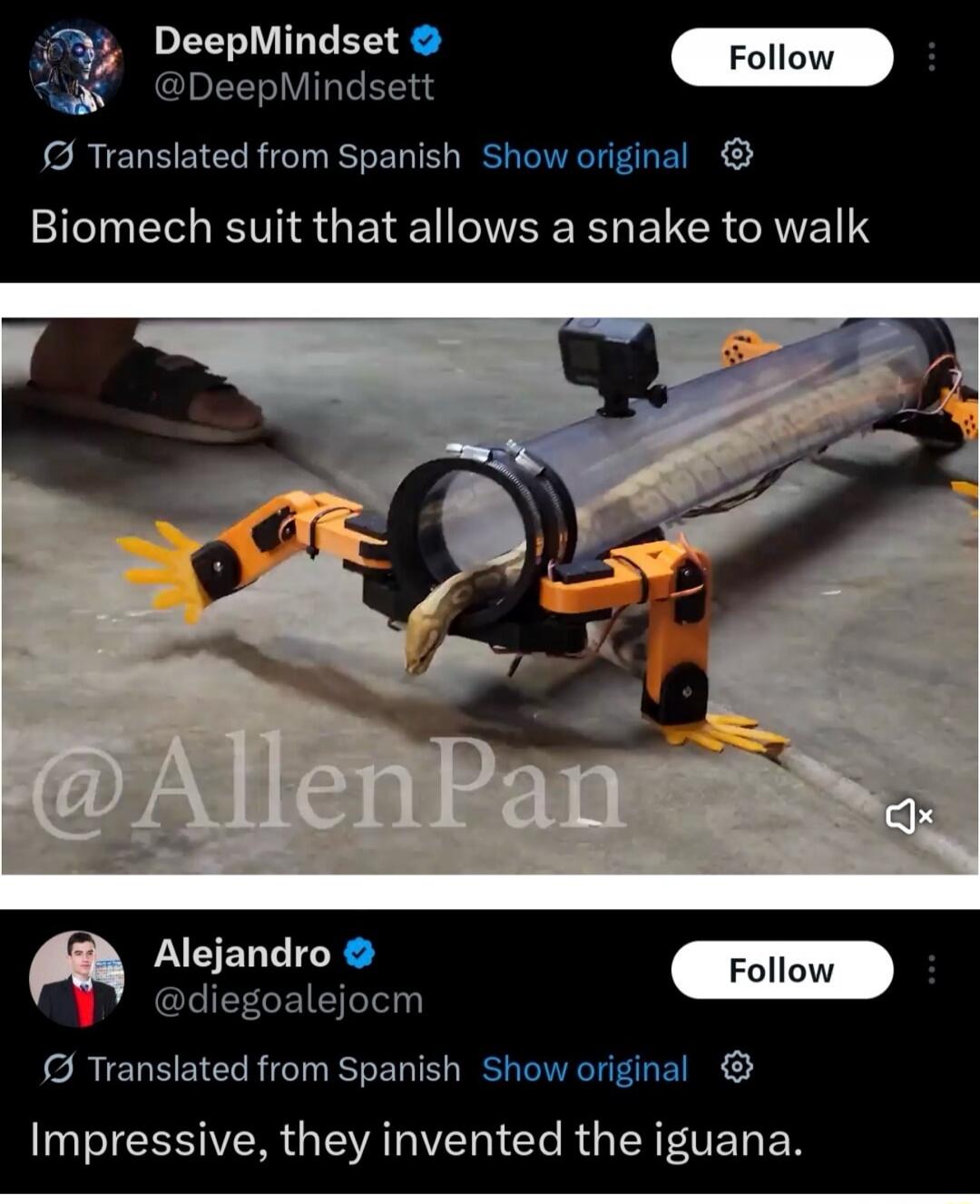 Biomech suit that allows a snake to walk. Impressive, they invented the iguana. @AllenPan