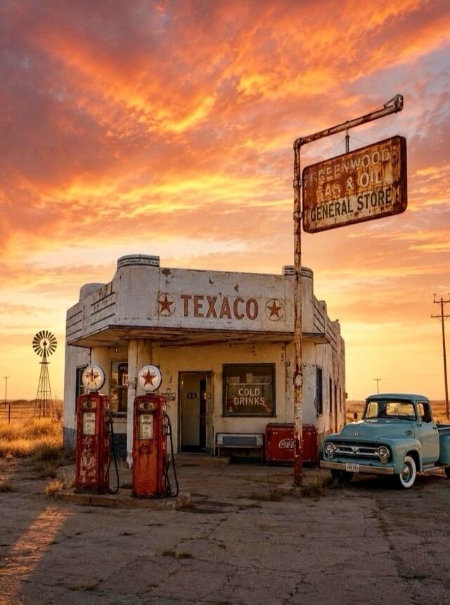 GREENWOOD GAS & OIL GENERAL STORE TEXACO COLD DRINKS 66 Coca-Cola