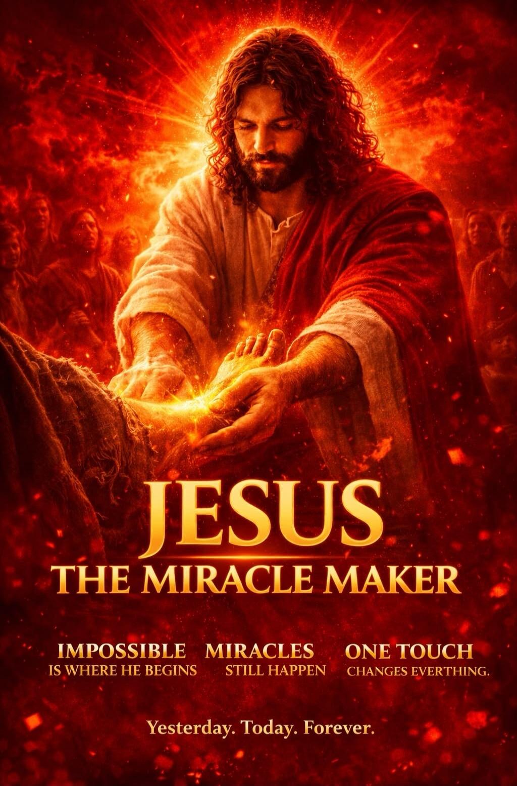 JESUS THE MIRACLE MAKER IMPOSSIBLE IS WHERE HE BEGINS MIRACLES STILL HAPPEN ONE TOUCH CHANGES EVERYTHING Yesterday. Today. Forever.