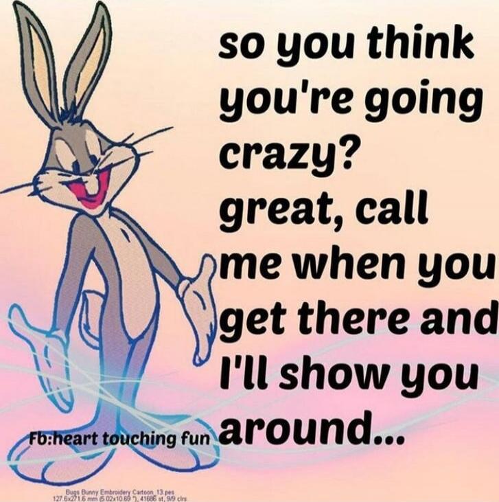 so you think you're going crazy? great, call me when you get there and I'll show you around...