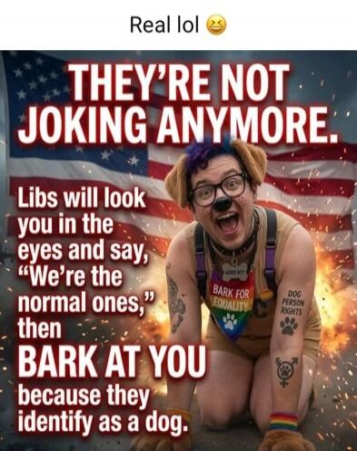 Real lol 😂 THEY'RE NOT JOKING ANYMORE. Libs will look you in the eyes and say, 