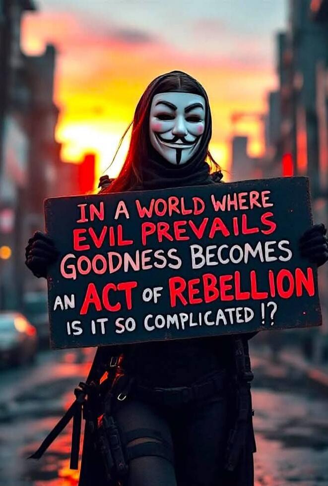 In a world where evil prevails goodness becomes an act of rebellion is it so complicated!?
