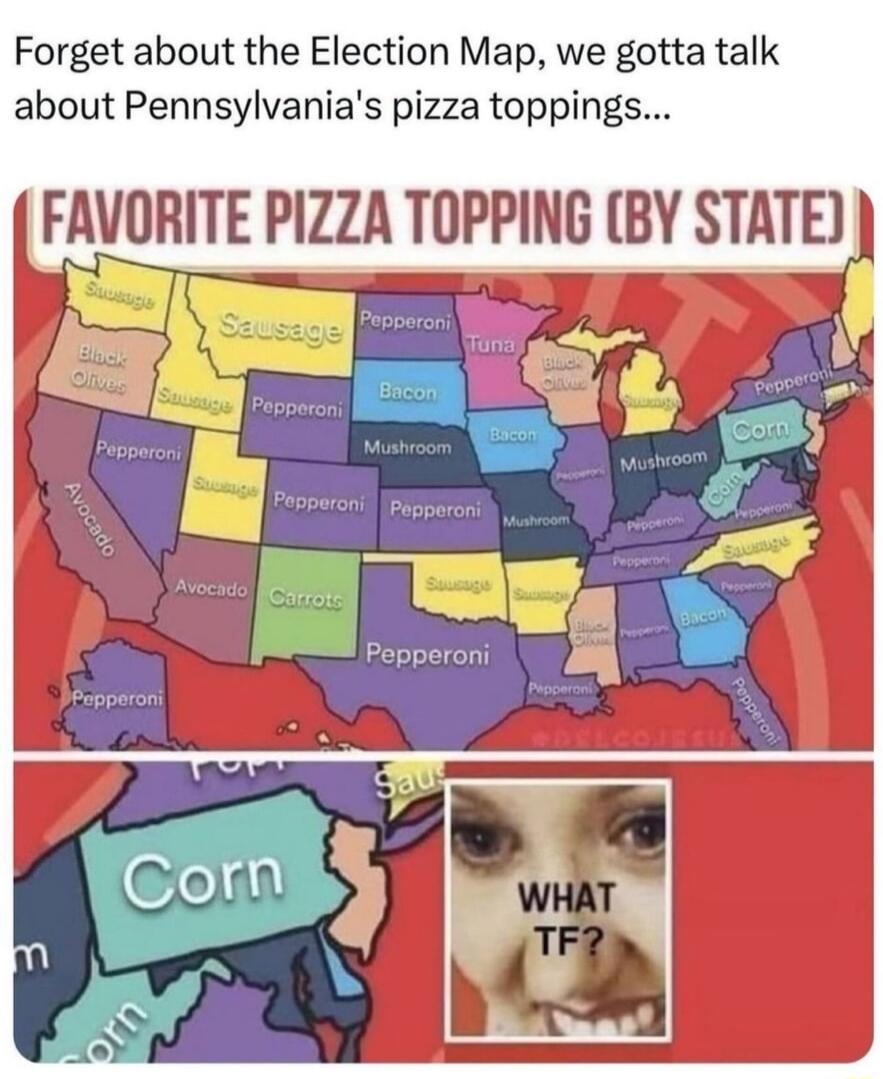 Forget about the Election Map we gotta talk about Pennsylvanias pizza toppings FAVORITE PIZZA TOPPING BY STATE