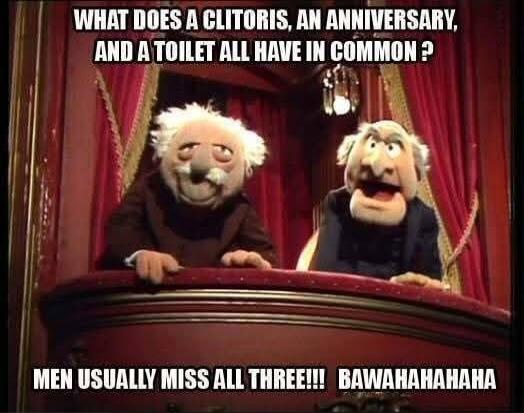 WHAT DOES A CLITORIS, AN ANNIVERSARY, AND A TOILET ALL HAVE IN COMMON? MEN USUALLY MISS ALL THREE!!! BAWAH AHAHAHA