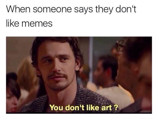 When someone says they dont like memes You dont like art