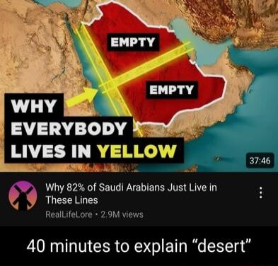 LIVES IN YELLOW _ bl L Why 82 of Saudi Arabians Just Live in These Lines RealLifeLore 29M views 40 minutes to explain desert