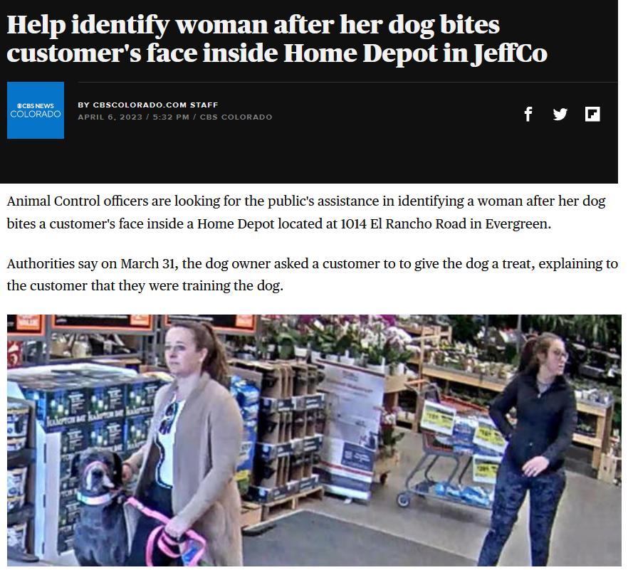 Help identify woman after her dog bites customers face inside Home Depot in JeffCo