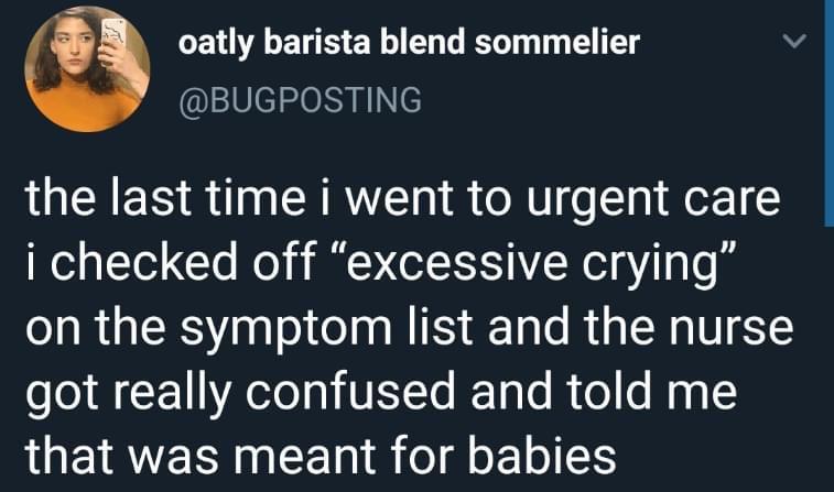 oatly barista blend sommelier v BUGPOSTING the last time i went to urgent care i checked off excessive crying on the symptom list and the nurse A CEL Al IETTe e TaTo R o Haa LUEIATERI G EETN S Tl E LI