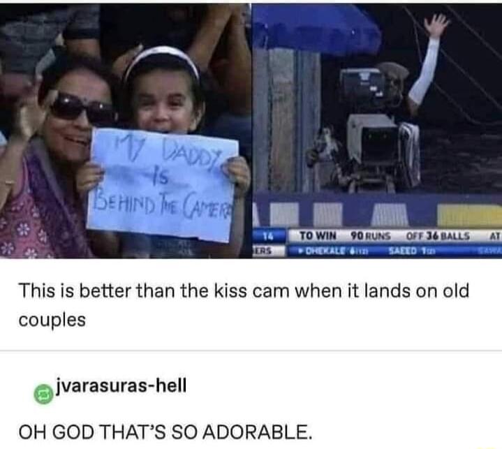This is better than the kiss cam when it lands on old couples lvarasuras hell OH GOD THATS SO ADORABLE