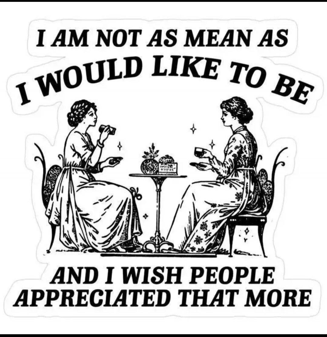 I AM NOT AS MEAN AS I WOULD LIKE TO BE AND I WISH PEOPLE APPRECIATED THAT MORE