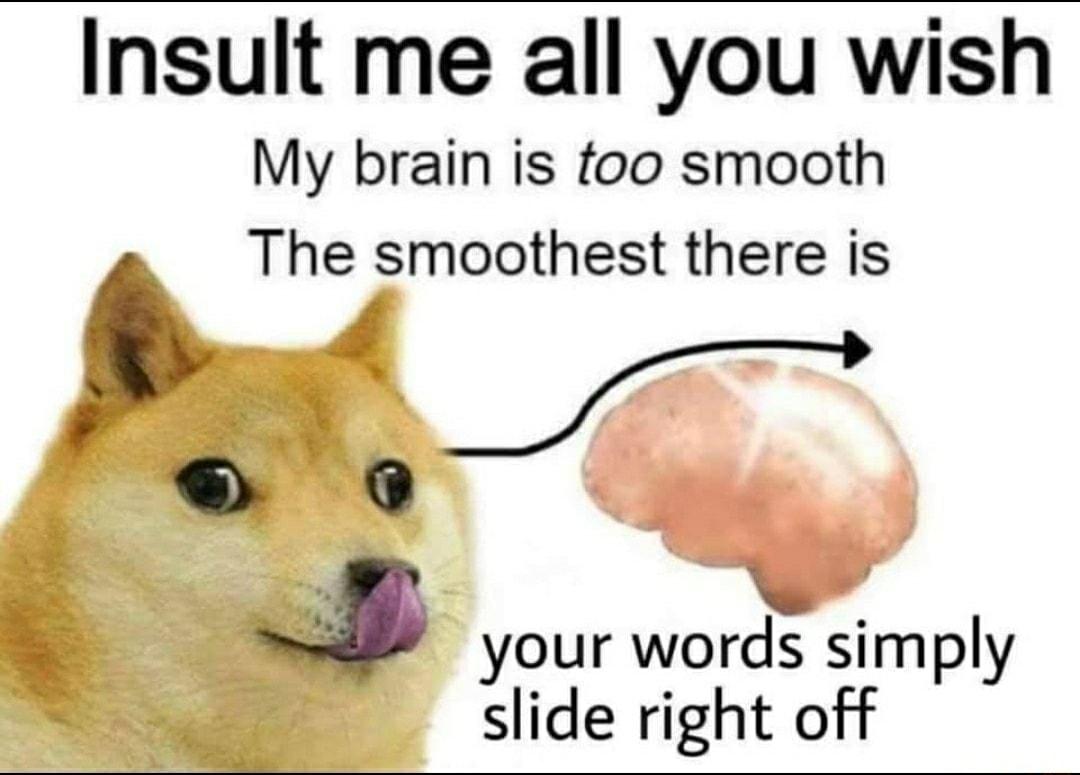 Insult me all you wish My brain is too smooth 4 The smoothest there is Bl 9 E your wo J simply r slide right off