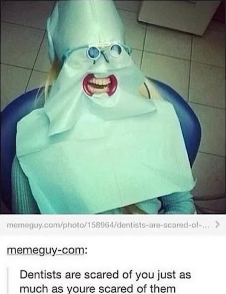 memeguy com Dentists are scared of you just as much as voure scared of them
