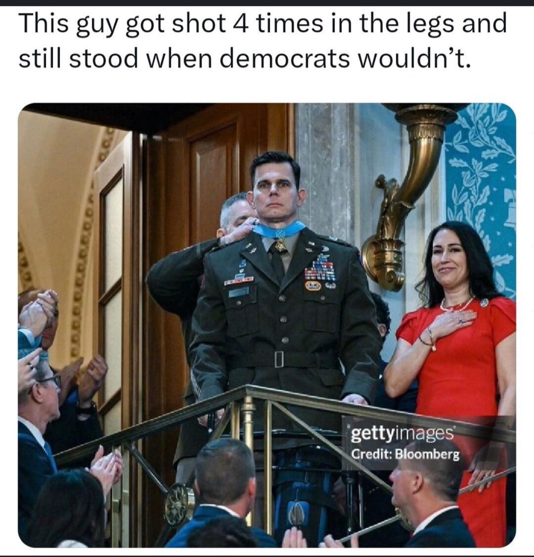 This guy got shot 4 times in the legs and still stood when democrats wouldn't.