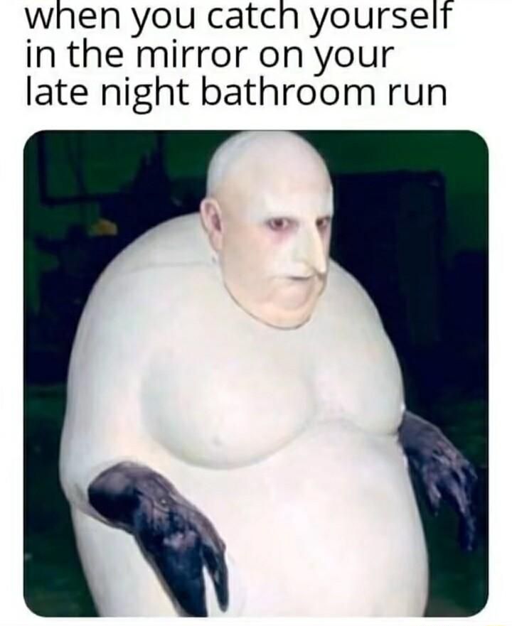 when you catcnh yourselt in the mirror on your late night bathroom run