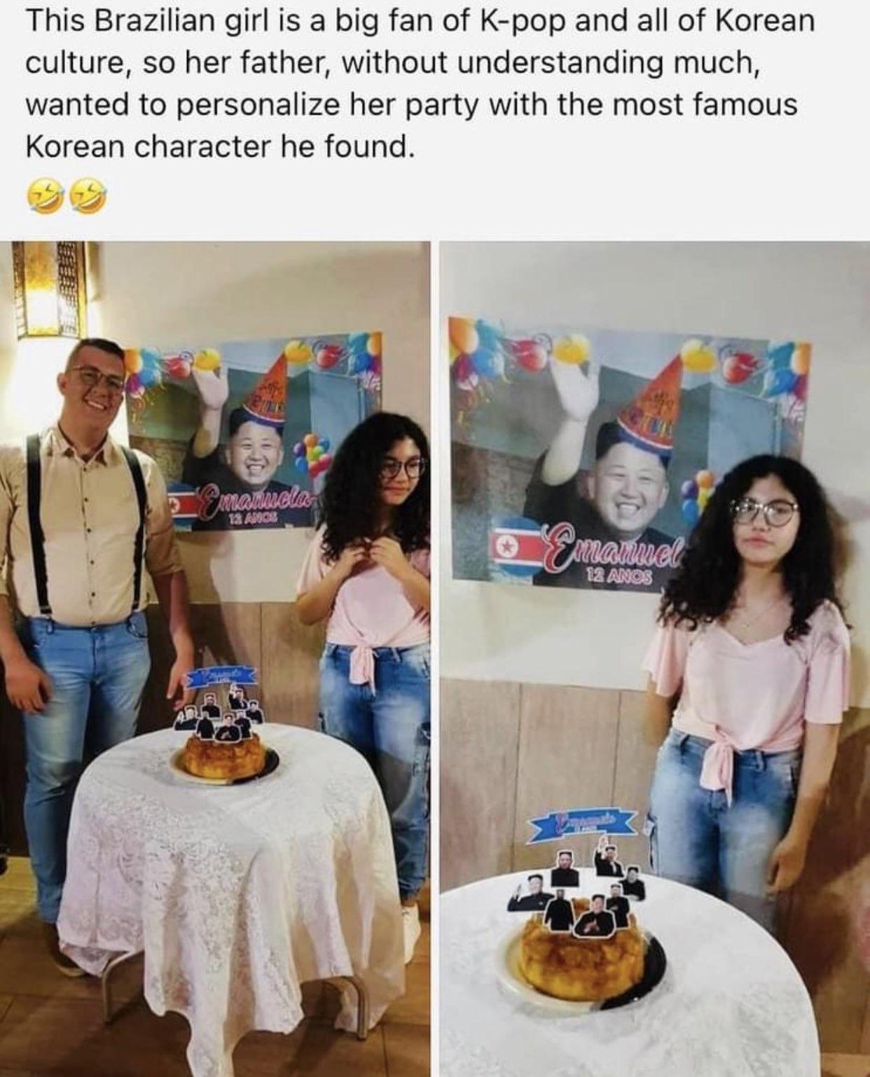 This Brazilian girl is a big fan of K pop and all of Korean culture so her father without understanding much wanted to personalize her party with the most famous Korean character he found