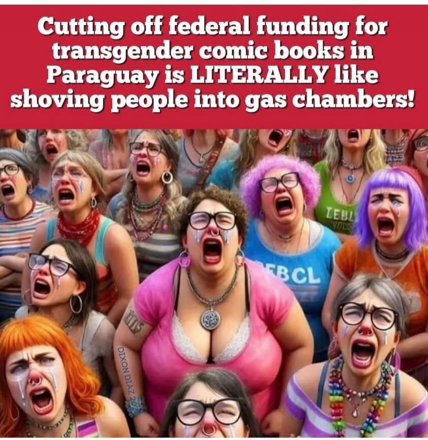 Cutting off federal funding for transgender comic books in Paraguay is LITERALLY like shoving people into gas chambers!