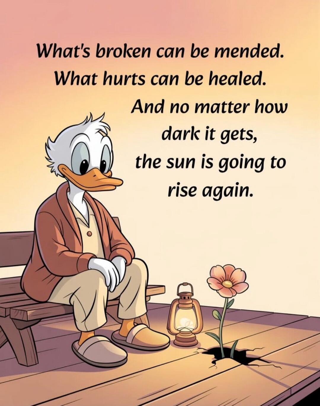 What's broken can be mended. What hurts can be healed. And no matter how dark it gets, the sun is going to rise again.