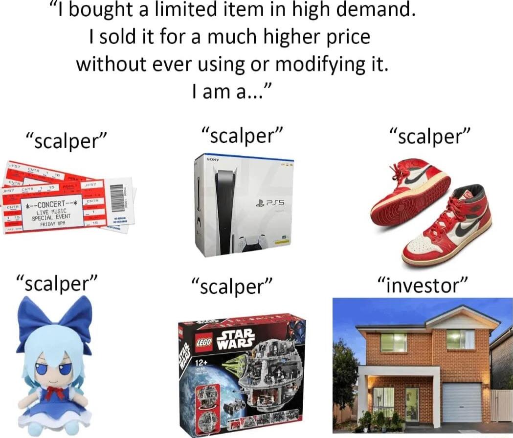 1 bought a limited item in high demand Isold it for a much higher price without ever using or modifying it lama scalper scalper