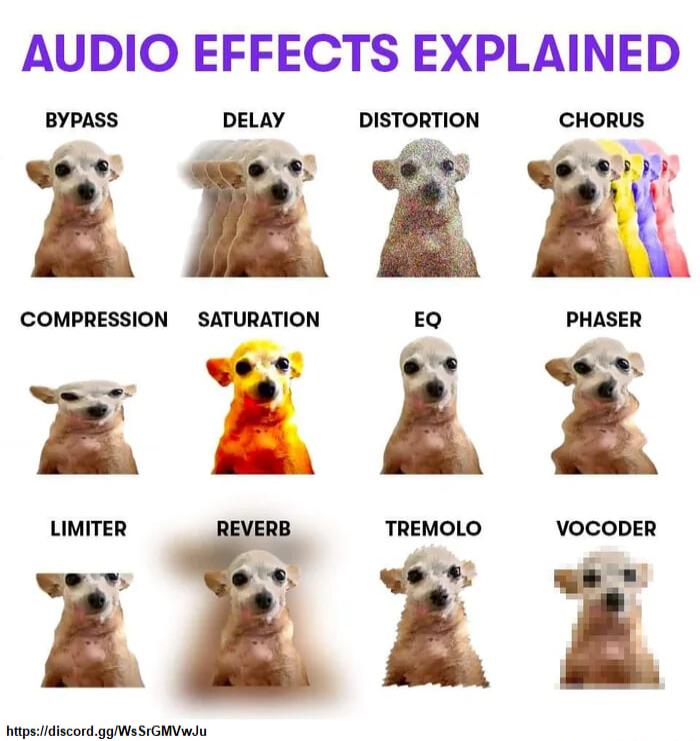 AUDIO EFFECTS EXPLAINED DELAY DISTORTION CHORUS COMPRESSION SATURATION PHASER 5 ik i tpsidiscordgpWsSIGMVWdu