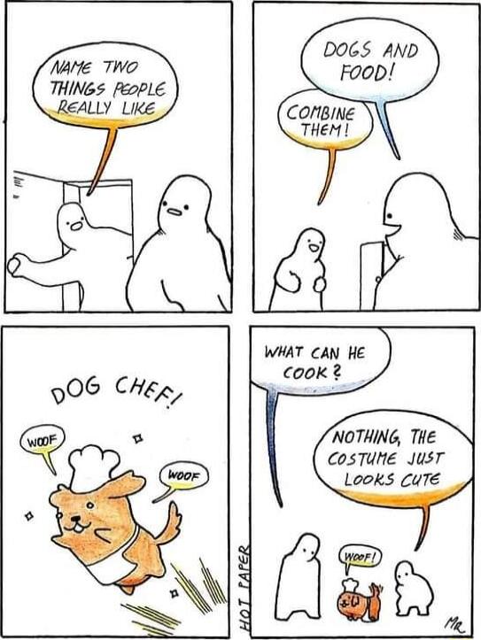 DOGS AND Foob WHAT CAN HE Cook 2 NOTHING THe CosTUHE Just Looks cut HOT APER