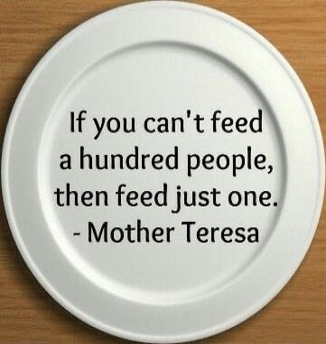 If you can't feed a hundred people, then feed just one. - Mother Teresa