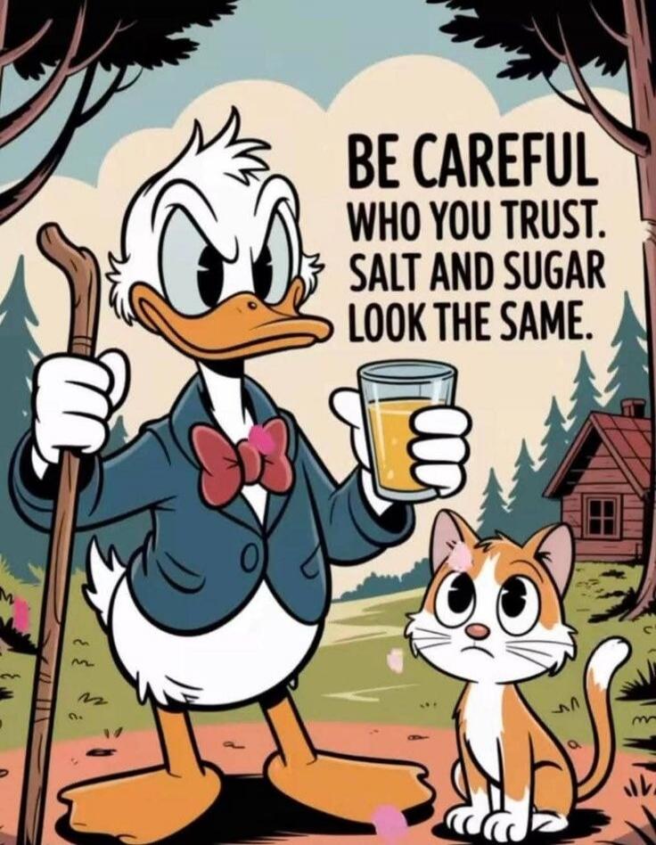 BE CAREFUL WHO YOU TRUST. SALT AND SUGAR LOOK THE SAME.