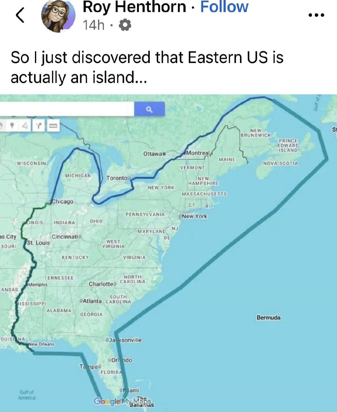 So I just discovered that Eastern US is actually an island...