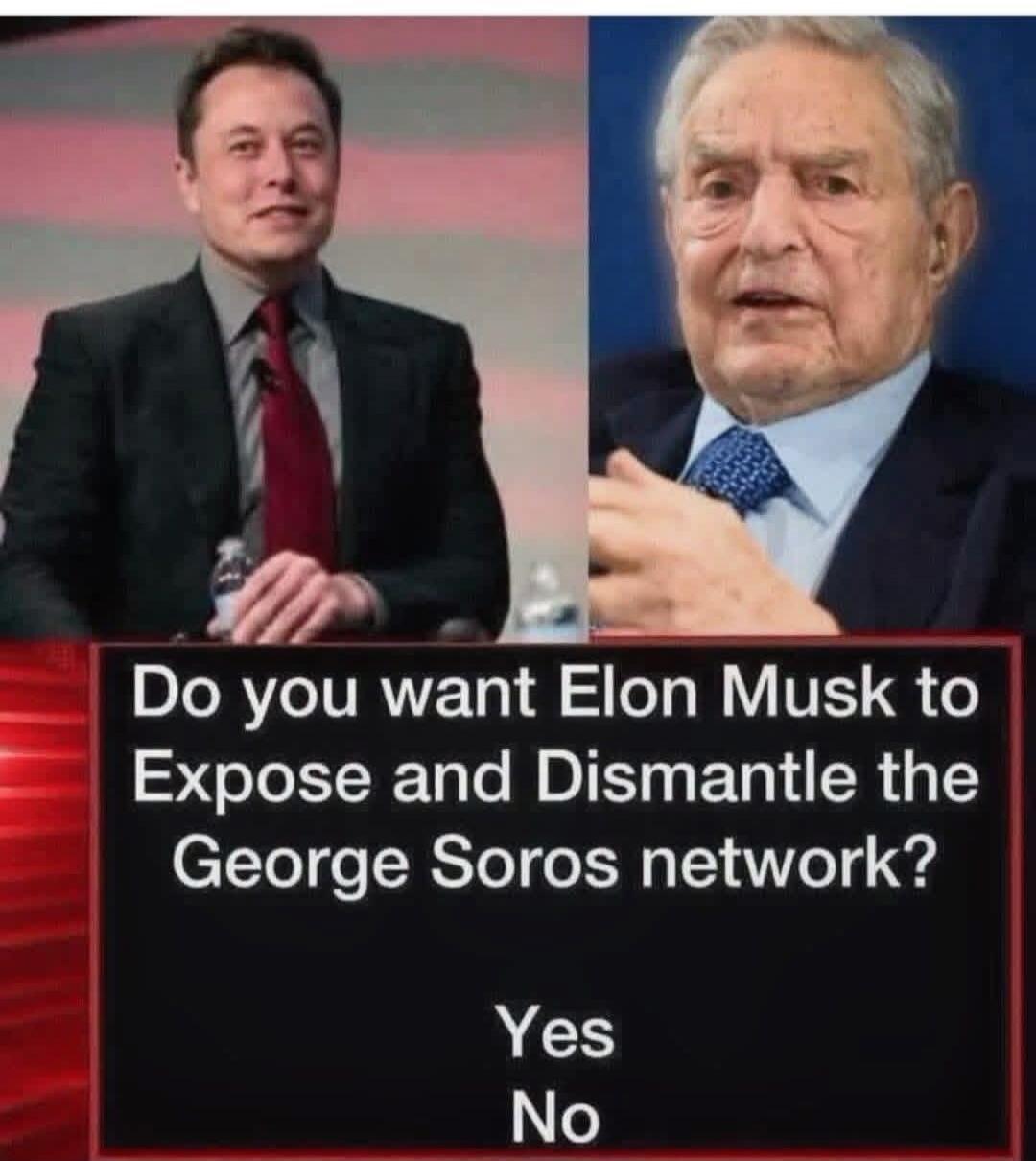 Do you want Elon Musk to Expose and Dismantle the George Soros network? Yes No