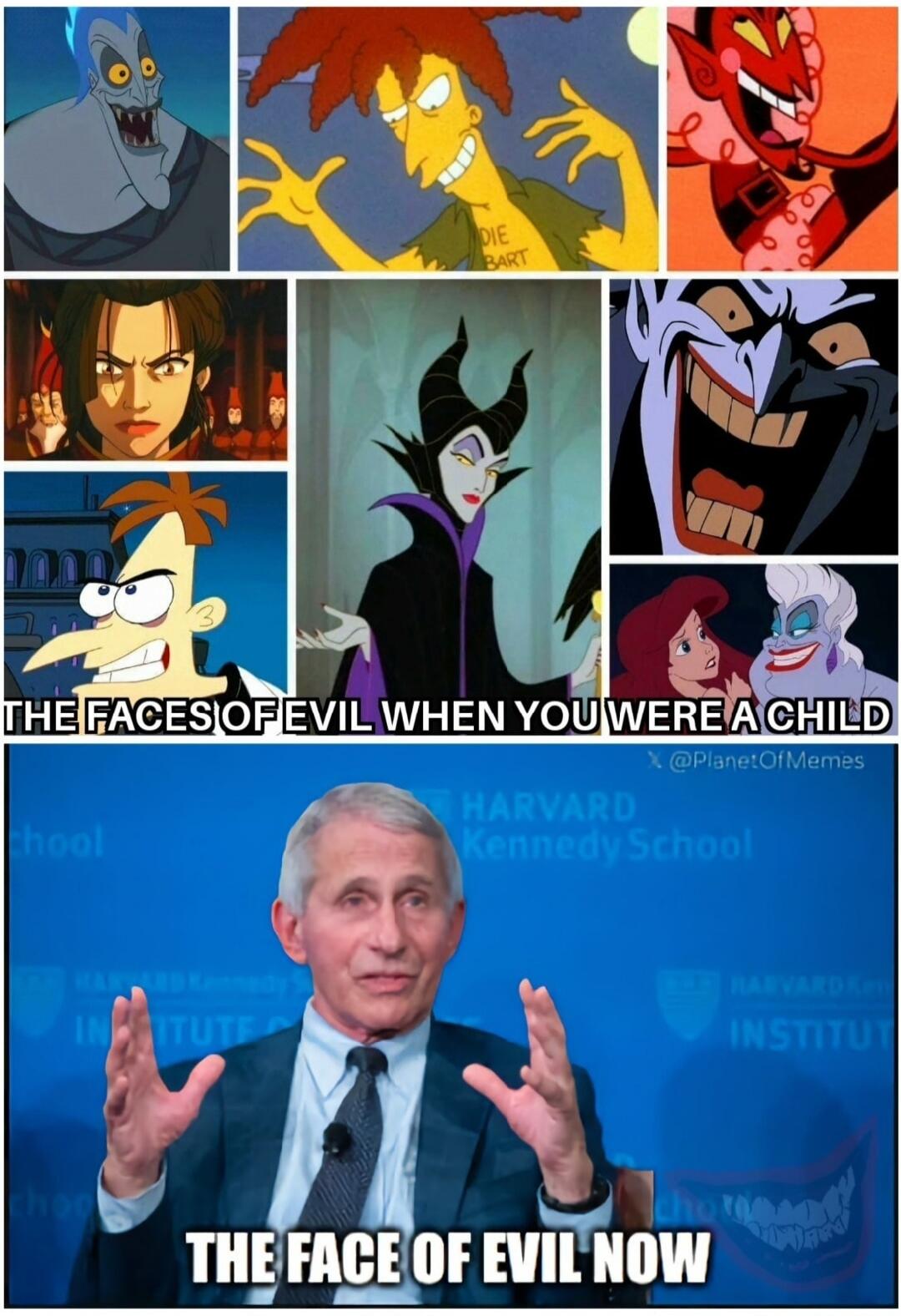 DIE BART THE FACES OF EVIL WHEN YOU WERE A CHILD HARVARD Kennedy School @PlanetOfMemes THE FACE OF EVIL NOW