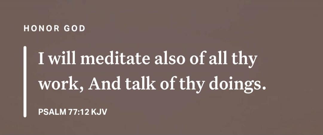 HONOR GOD
I will meditate also of all thy work, And talk of thy doings.
PSALM 77:12 KJV