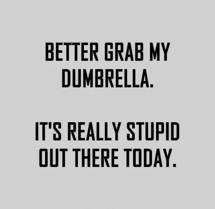 BETTER GRAB MY DUMBRELLA ITS REALLY STUPID OUT THERE TODAY